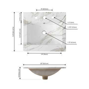 Ancillary 3-Hole 20 in. W x 18.25 in. D Classic Contemporary Rectangular Ceramic Single Sink Basin Vanity Top - JONATHAN Y